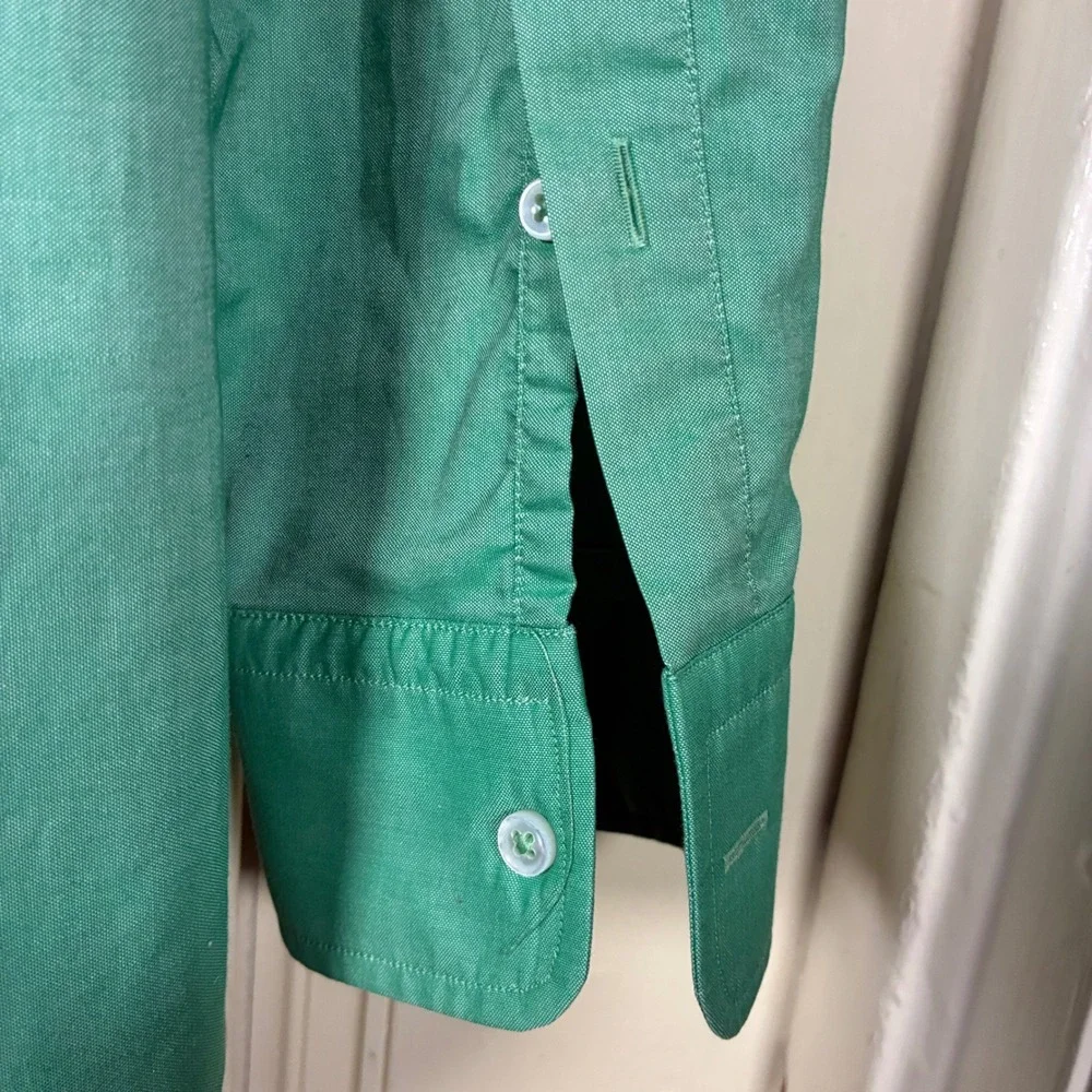 Bergdorf Goodman Men L button down cotton long sleeve shirt Made in Italy green